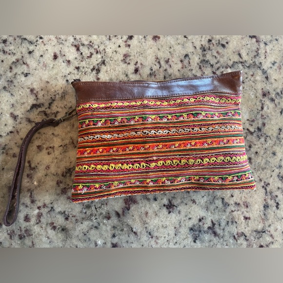 Anthropologie Leather embroidered wristlet - Picture 1 of 5